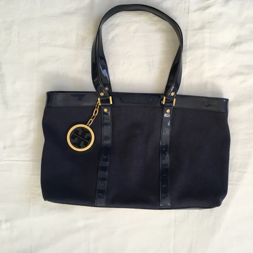 TORY BURCH Vintage Janey Tote Navy Blue
